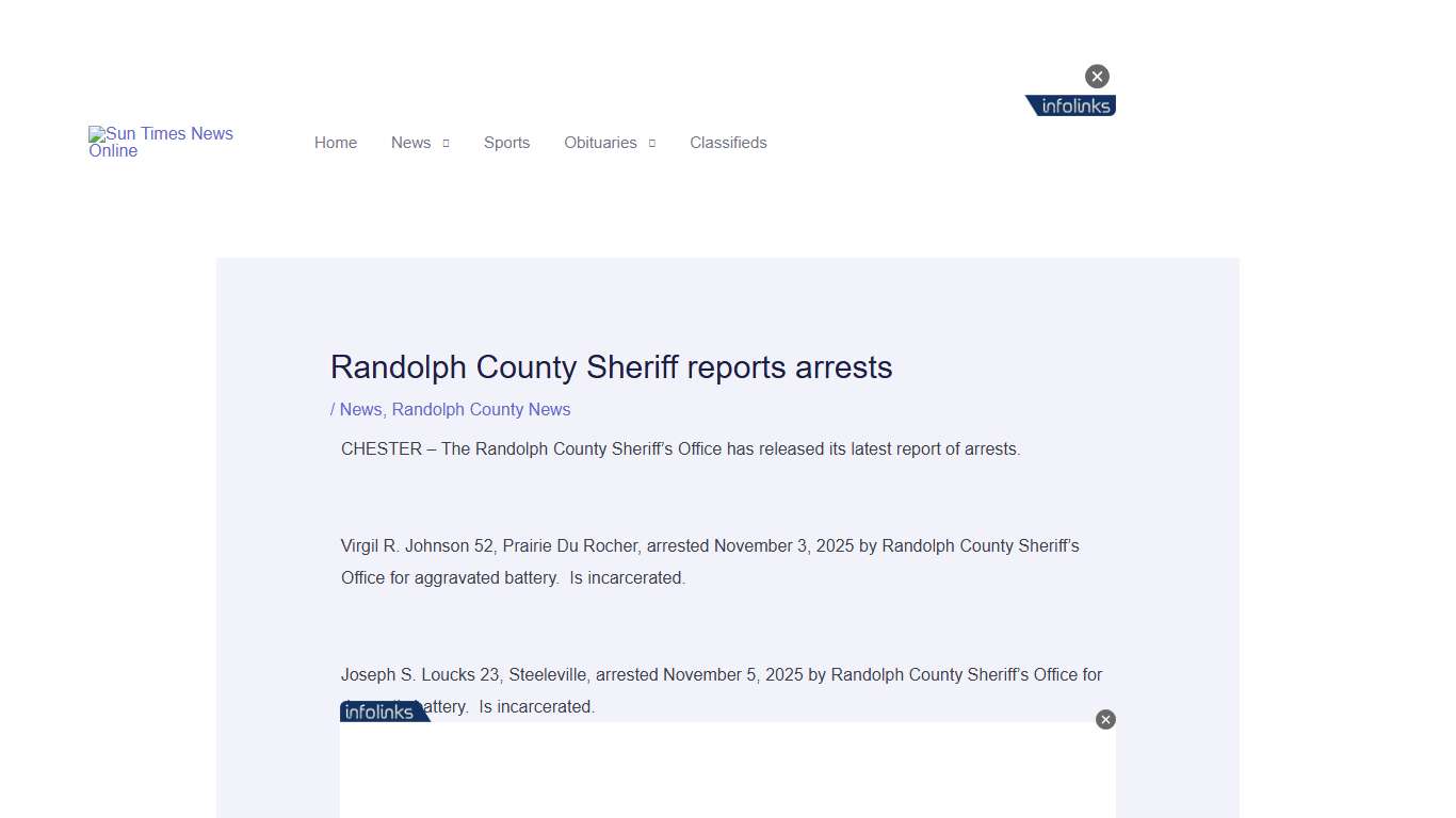 Randolph County Sheriff reports arrests – Sun Times News Online