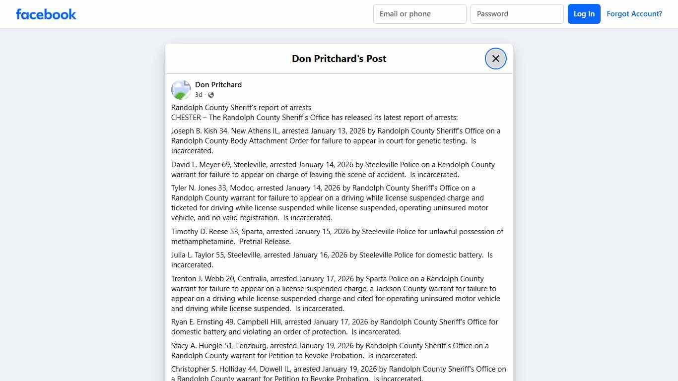 Don Pritchard - Randolph County Sheriff's report of... Facebook