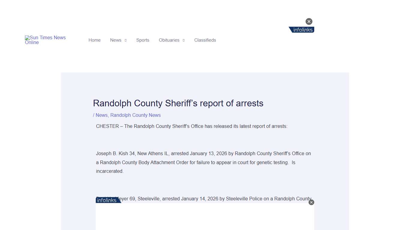 Randolph County Sheriff’s report of arrests – Sun Times News Online